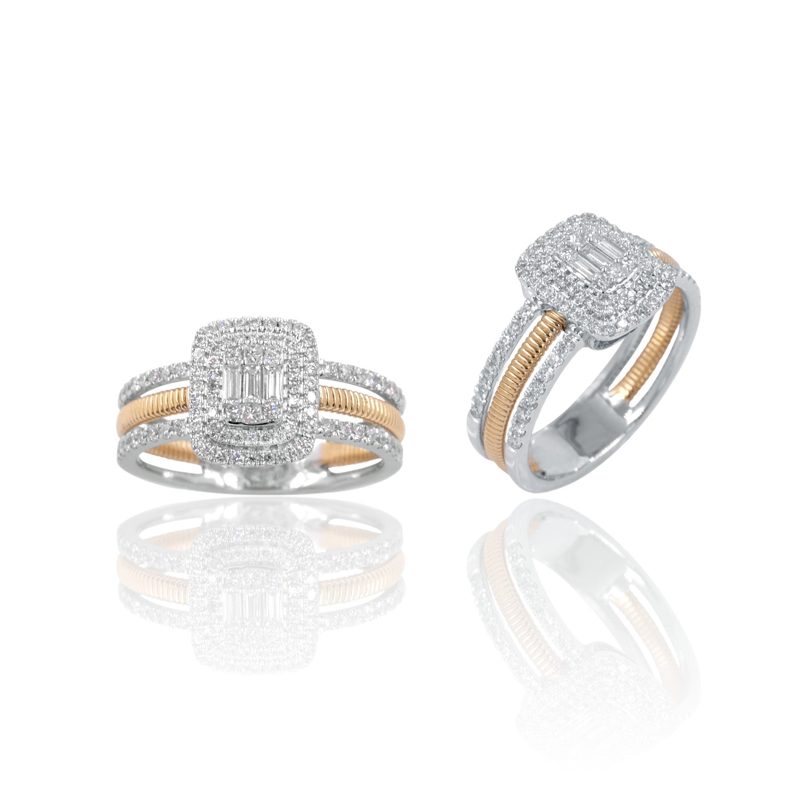 Anello Gianni Carità in oro bianco con diamanti e linea in oro giallo centrale collezione Aurea