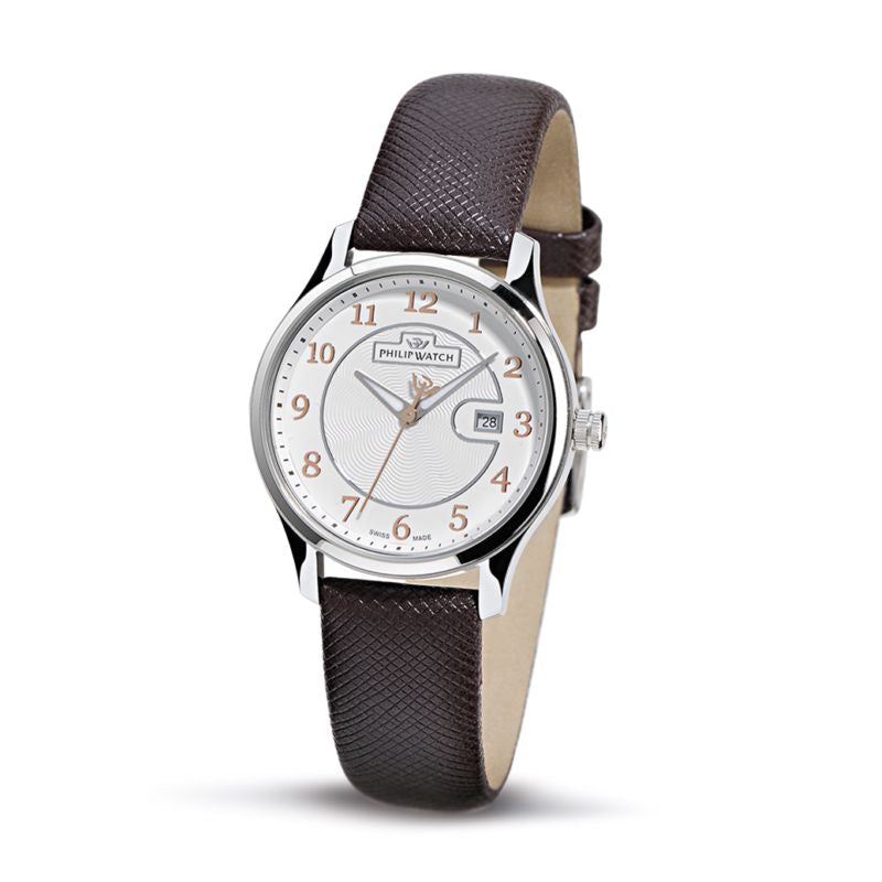 Orologio Philip Watch con cinturino di pelle marrone e cassa rotonda