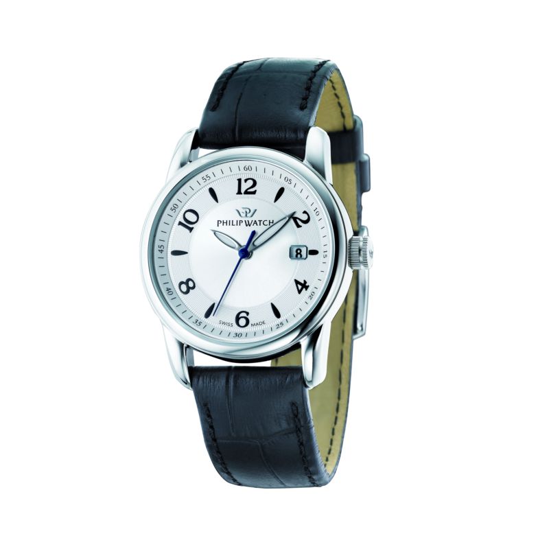 Orologio Philip Watch con cinturino di pelle nero e cassa rotonda