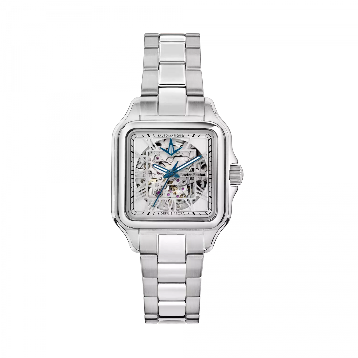Orologio Lucien Rochat uomo epoqu automatico in acciaio con cassa quadrata e quadrante silver scheletrato