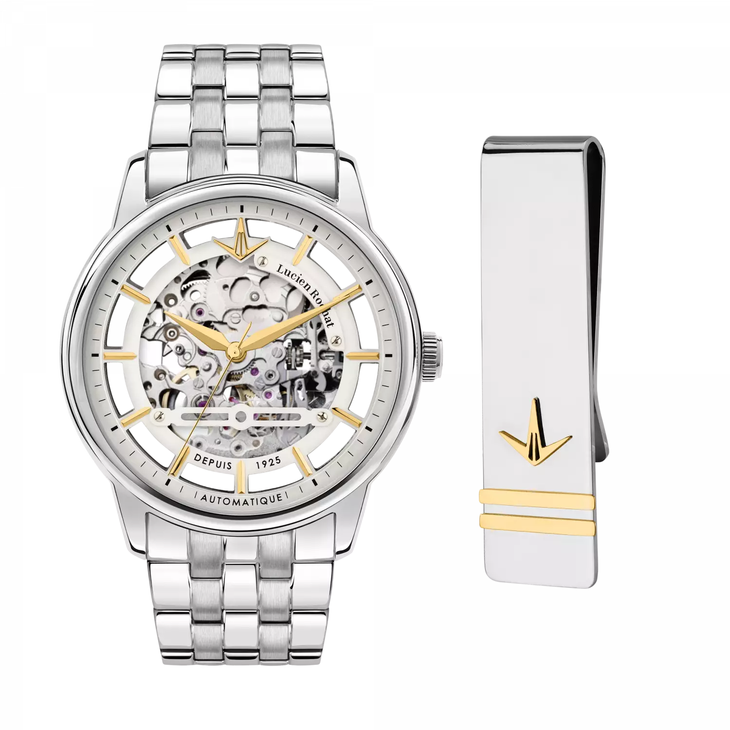 Orologio Lucien Rochat uomo iconic in acciaio automatico scheletrato e fermasoldi