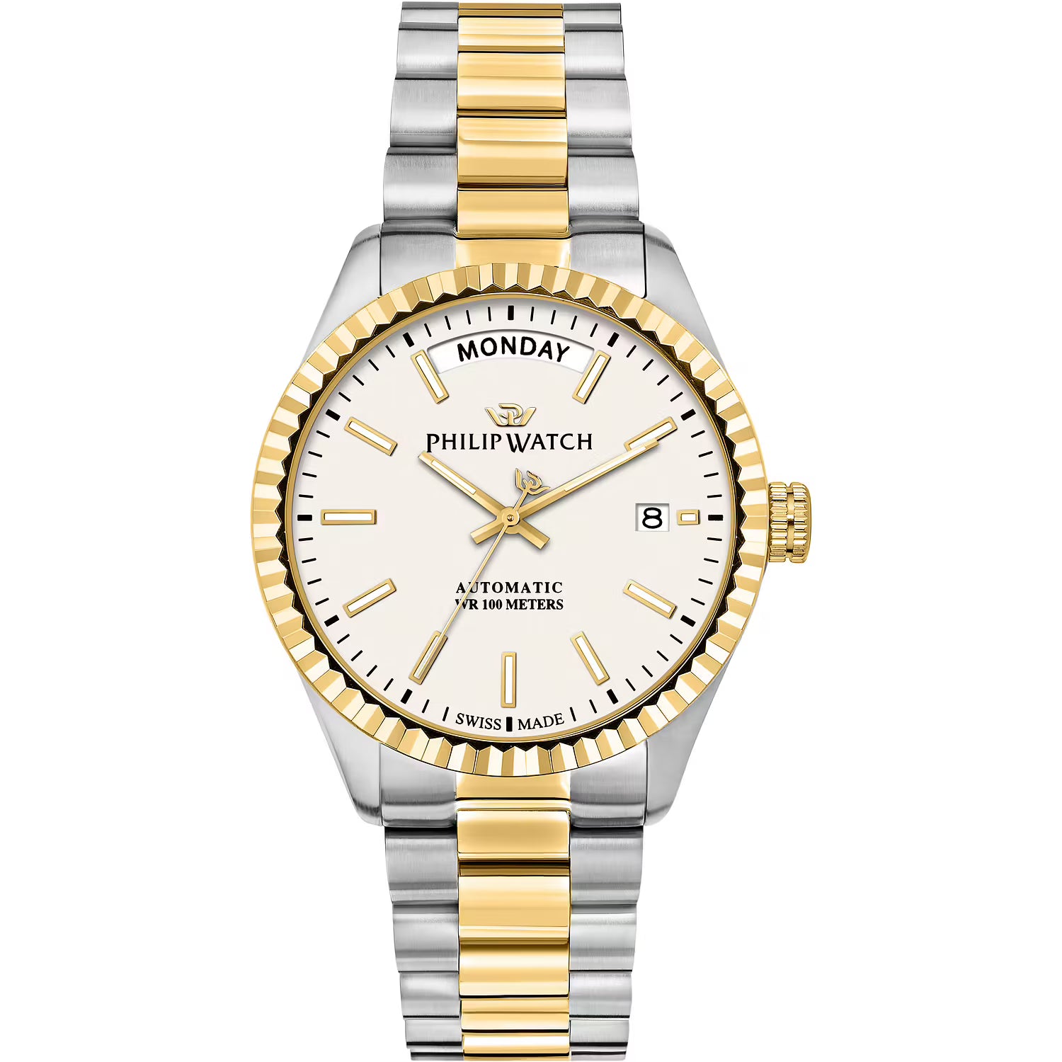 Orologio Philip Watch in acciaio automatico con quadrante bianco cinturino bicolore