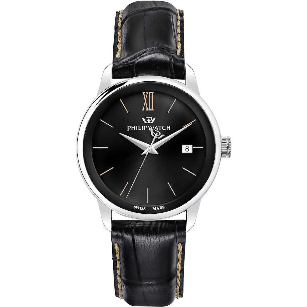 Orologio uomo Philip Watch con cinturino nero di pelle martellato