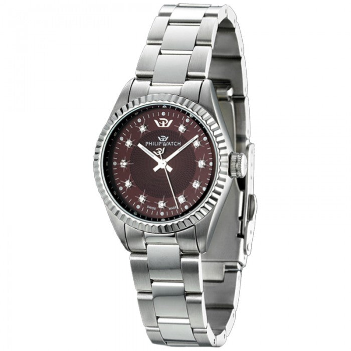Orologio Philip Watch in acciaio con quadrante brown effetto mandala con indici di diamanti 39mm