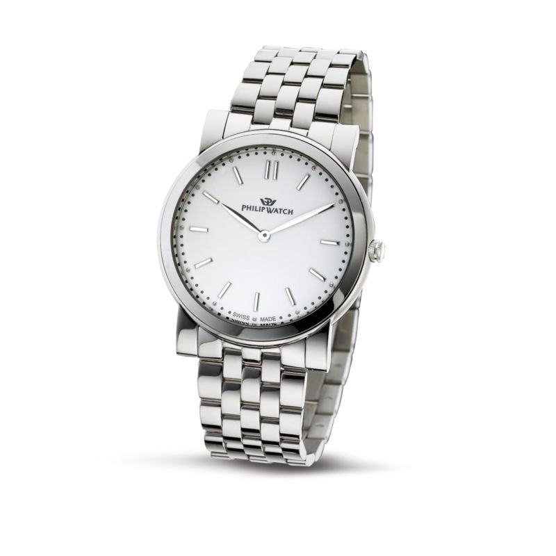 Orologio uomo Philip Watch con cinturino e cassa acciaio 40mm e quadrante bianco