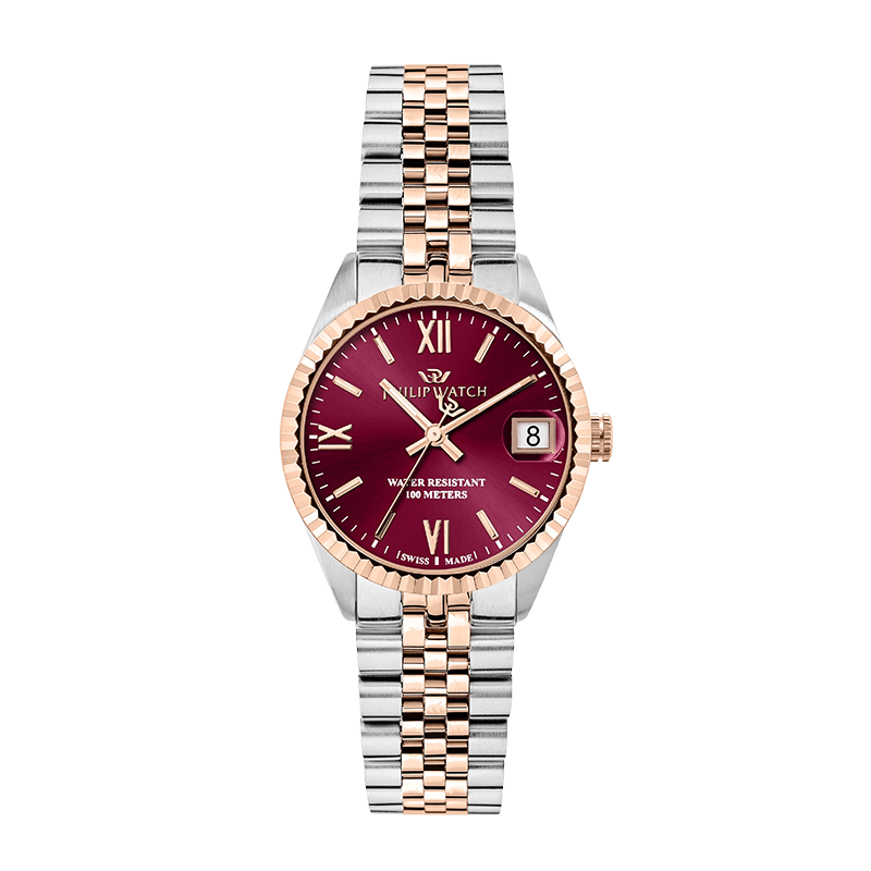 Orologio Philip Watch donna in acciaio bicolore silver e rosato con quadrante rosso ciliegia
