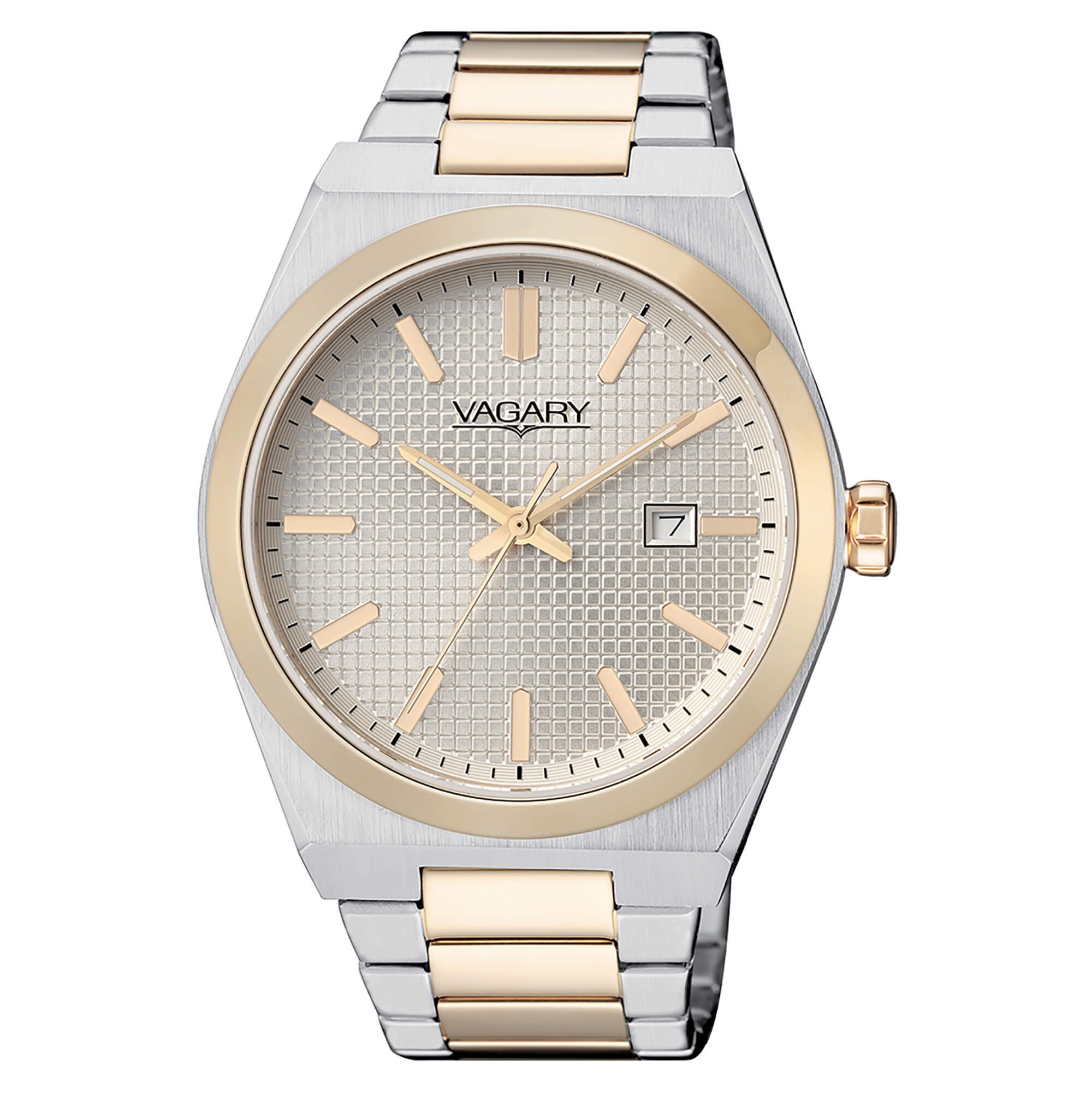 Orologio Vagary in acciaio bicolore dorato e silver con quadrante beige