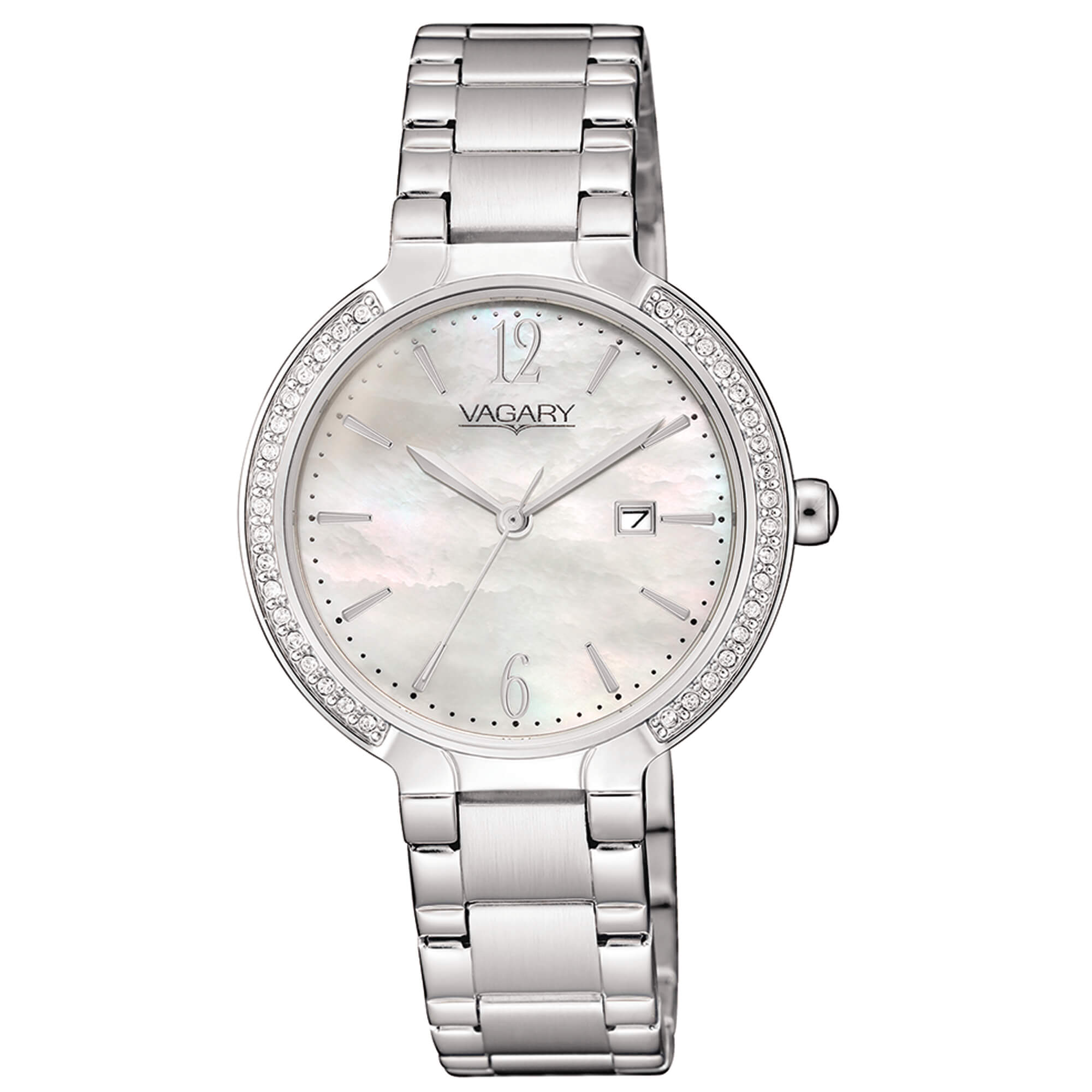 Orologio Vagary donna in acciaio con quadrante madreperla e lunetta con zirconi