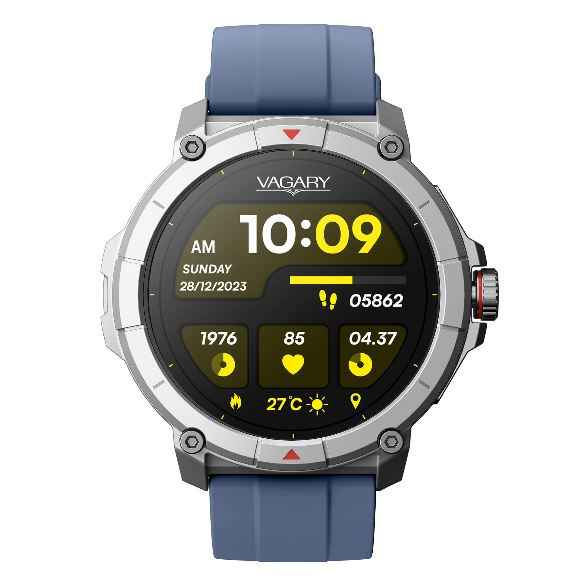 Smartwatch Vagary con cassa in metallo tonda e cinturino in silicone blu